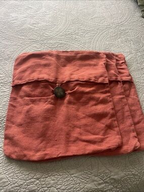 Pottery Barn Coral Linen Accent Pillow Cover with Button Detail